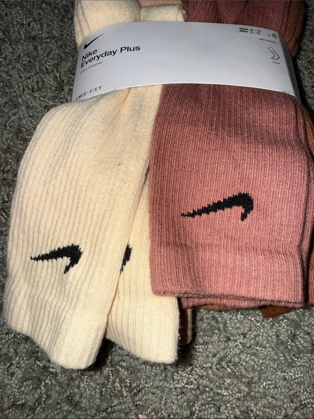 Nike Men's Crew Socks 6-Pack — Cream, Blush, Mauve, Peach, Rust, Brown NEW